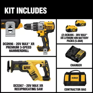 DEWALT 20-Volt MAX XR Cordless Brushless Drill/Reciprocating Saw Combo Kit (2-Tool) with (2) 20-Volt 5.0Ah Batteries & Charger