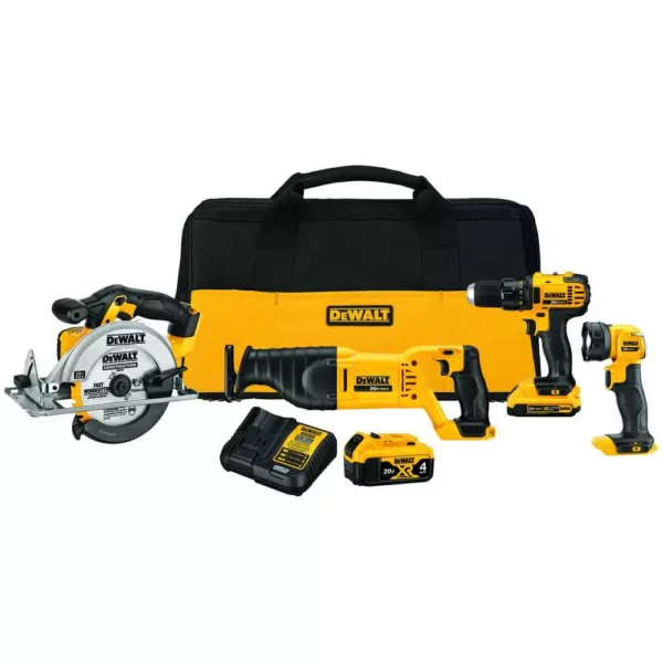 DEWALT 20-Volt MAX Cordless Combo Kit (4-Tool) with (1) 20-Volt 4.0Ah Battery, (1) 20-Volt 2.0Ah Battery & Charger