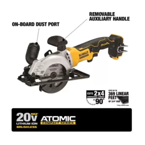 DEWALT ATOMIC 20-Volt MAX Cordless Brushless Combo Kit (4-Tool), 4-1/2 in. Circular Saw, (2) 2.0 Ah Batteries, Charger & Bag