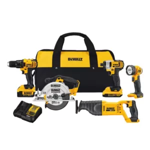 DEWALT 20-Volt MAX Cordless Combo Kit (5-Tool) with (1) 20-Volt 4.0Ah Battery, (1) 20-Volt 2.0Ah Battery & Charger