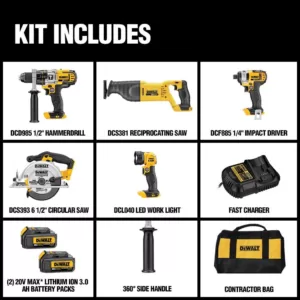 DEWALT 20-Volt MAX Cordless Combo Kit (5-Tool) with (2) 20-Volt 3.0Ah Batteries & Charger