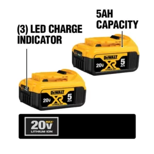 DEWALT 20-Volt MAX XR Cordless Combo Kit (5-Tool) with (4) 20-Volt 5.0Ah Batteries & Charger