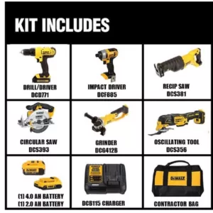 DEWALT 20-Volt MAX Cordless Combo Kit (6-Tool) with (1) 20-Volt 4.0Ah Battery, (1) 20-Volt 2.0Ah Battery & 5in. Sander