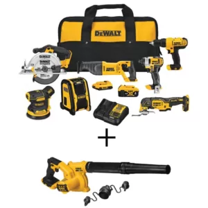 DEWALT 20-Volt MAX Cordless Combo Kit (7-Tool) with (1) 20-Volt 4.0Ah Battery, (1) 20-Volt 2.0Ah Battery & Cordless Blower