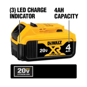 DEWALT 20-Volt MAX Lithium-Ion Cordless Combo Kit (4-Tool), 2Ah Battery, 4Ah Battery, Charger, with Tough System Case