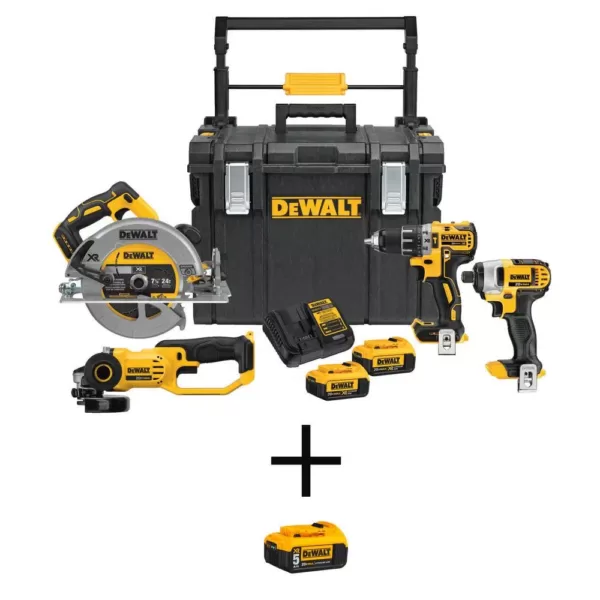 DEWALT 20-Volt MAX Lithium-Ion Cordless Combo Kit (4-Tool) and ToughSystem Case with Bonus 20-Volt 5.0 Ah Battery