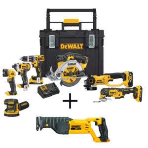 DEWALT 20-Volt MAX Cordless Combo Kit (7-Tool) with ToughSystem Case, (1) 4.0Ah Battery, (2) 2.0Ah Batteries & Recip Saw