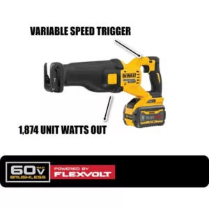 DEWALT FLEXVOLT 60-Volt MAX Cordless Brushless Reciprocating Saw with (2) FLEXVOLT 9.0Ah Batteries & 4-1/2 in. Grinder