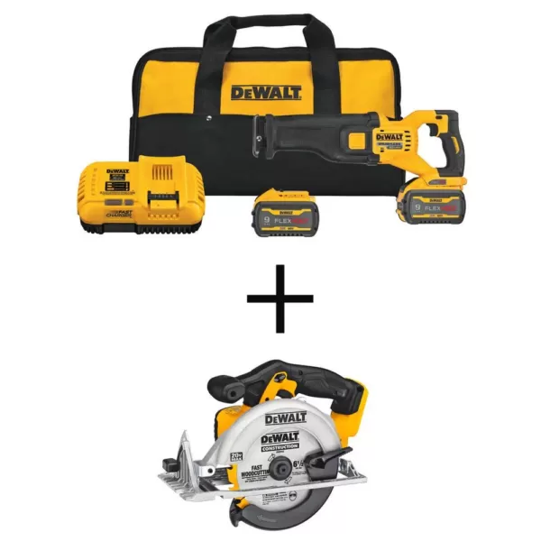 DEWALT FLEXVOLT 60-Volt MAX Cordless Brushless Reciprocating Saw with (2) FLEXVOLT 9.0Ah Batteries & 6-1/2 in. Circular Saw