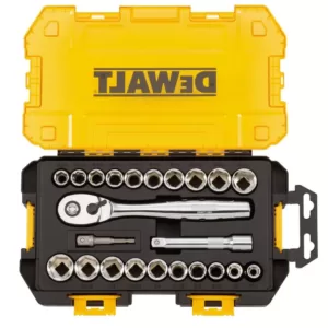 DEWALT 1/2 in. Drive Combination Socket Set with Case (23-Piece) with Bonus 9 ft. x 1/2 in. Pocket Tape Measure