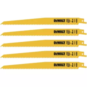 DEWALT 9 in. 6 Teeth per in. Taper Back Bi-Metal Reciprocating Saw Blade (5-Pack)