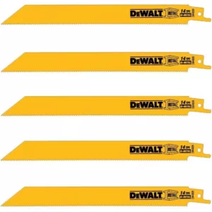 DEWALT 8 in. 14 Teeth per in. Straight Back Bi-Metal Reciprocating Saw Blade (5-Pack)