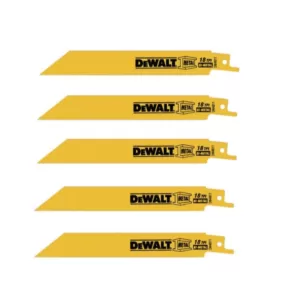 DEWALT 6 in. 18 Teeth per in. Straight Back Bi-Metal Reciprocating Saw Blade (5-Pack)