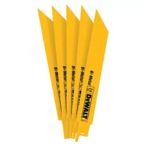 DEWALT 6 in. 24 Teeth per in. Straight Back Bi-Metal Reciprocating Saw Blade (5-Pack)