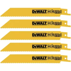 DEWALT 6 in. 10/14 Teeth per in. Straight Back Bi Metal Reciprocating Saw Blade (5-Pack)