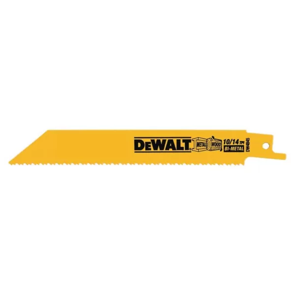 DEWALT 6 in. 10/14 Teeth per in. Straight Back Bi Metal Reciprocating Saw Blade (5-Pack)