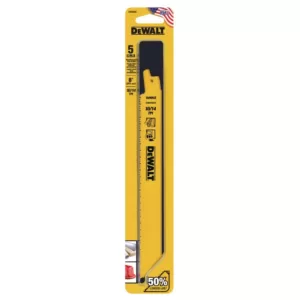 DEWALT 8 in. 10/14 Teeth per in. Straight Back Bi-Metal Reciprocating Saw Blade (5-Pack)