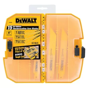 DEWALT Bi-Metal Reciprocating Saw Blade Set (15-Piece) with Tough Case