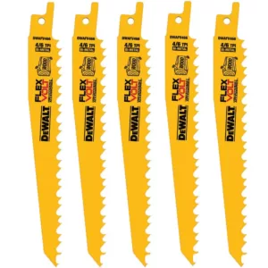 DEWALT FLEXVOLT 6 in. 6 Teeth per in. Bi-Metal Reciprocating Saw Blade Set (5-Pack)