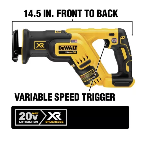 DEWALT 20-Volt MAX XR Cordless Brushless Compact Reciprocating Saw with (1) 20-Volt Battery 4.0Ah & Charger