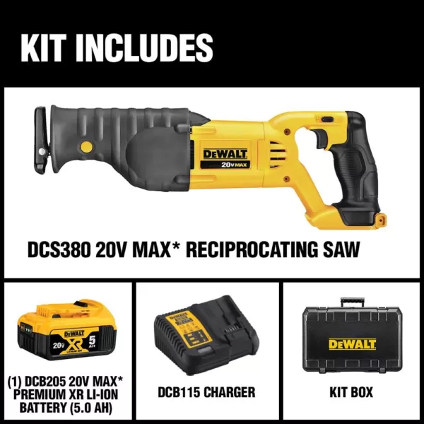 DEWALT 20-Volt MAX Cordless Reciprocating Saw with (1) 20-Volt Battery 5.0Ah & Charger