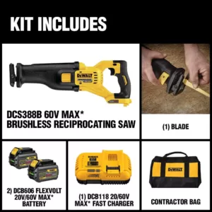 DEWALT FLEXVOLT 60-Volt MAX Cordless Brushless Reciprocating Saw with (2) FLEXVOLT 6.0Ah Batteries