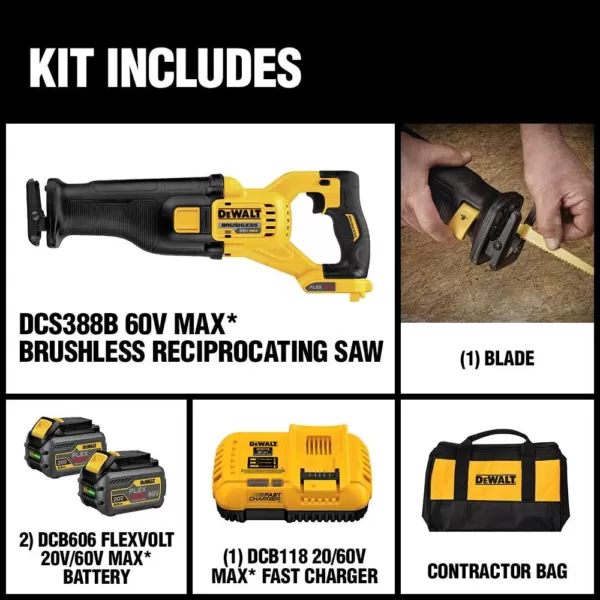 DEWALT FLEXVOLT 60-Volt MAX Cordless Brushless Reciprocating Saw with (2) FLEXVOLT 6.0Ah Batteries