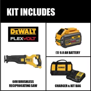 DEWALT FLEXVOLT 60-Volt MAX Cordless Brushless Reciprocating Saw with (1) FLEXVOLT 9.0Ah Battery