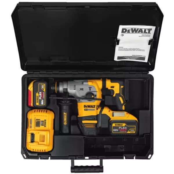 DEWALT 20-Volt MAX XR Cordless Brushless 1-1/8 in. SDS Plus L-Shape Rotary Hammer, (2) FLEXVOLT 9.0Ah Batteries & Charger