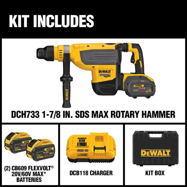 DEWALT FLEXVOLT 60-Volt MAX Cordless Brushless 1-7/8 in. SDS MAX Combination Rotary Hammer & (2) FLEXVOLT 9.0Ah Batteries