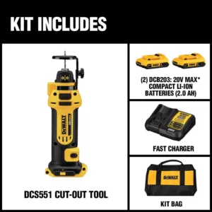 DEWALT 20-Volt MAX Cordless Drywall Cut-Out Tool with (2) 20-Volt Batteries 2.0Ah & Charger