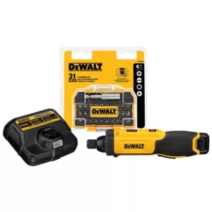 DEWALT 8-Volt MAX Cordless 1/4 in. Hex Gyroscopic Screwdriver with Accessory Kit, (1) 1.0Ah Battery, Charger & Bag