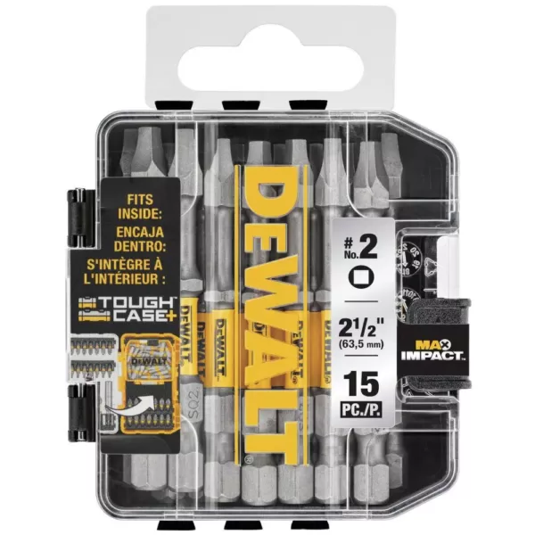 DEWALT MAX IMPACT 2.5 in. #2 Square Bit (15-Piece) with Small Bulk Storage Case