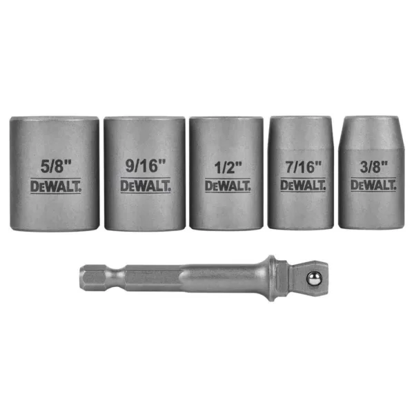 DEWALT MAX Impact 3/8 in. Carbon Steel Drive Socket Set (6-Piece) with 1/4 in. Adapter