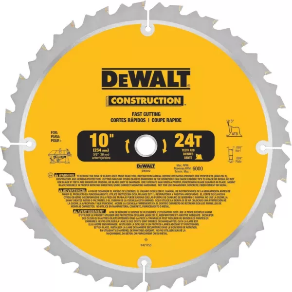 DEWALT Construction 10 in. 24-Teeth Thin Kerf Table Saw Blade