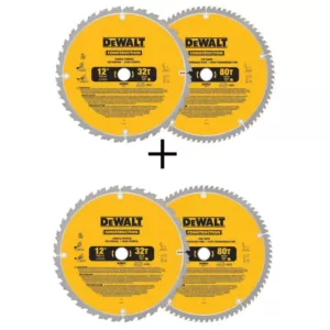 DEWALT 12 in. Miter Saw Blade 32-Teeth and 80-Teeth (2-Pack) with Bonus 12 in. Miter Saw Blade 32-Teeth and 80-Teeth (2-Pack)