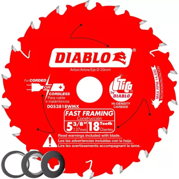 DIABLO 5-3/8 in x 18-Tooth Fast Framing Saw Blade with Bushings