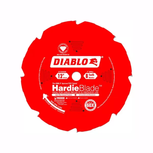 DIABLO 12 in. x 8-Tooth Polycrystalline Diamond (PCD) Tipped James Hardie/Fiber Cement Cutting Saw Blade