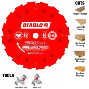 DIABLO 12 in. x 16-Tooth Polycrystalline-Diamond (PCD) Tipped Ultimate Flooring Blade