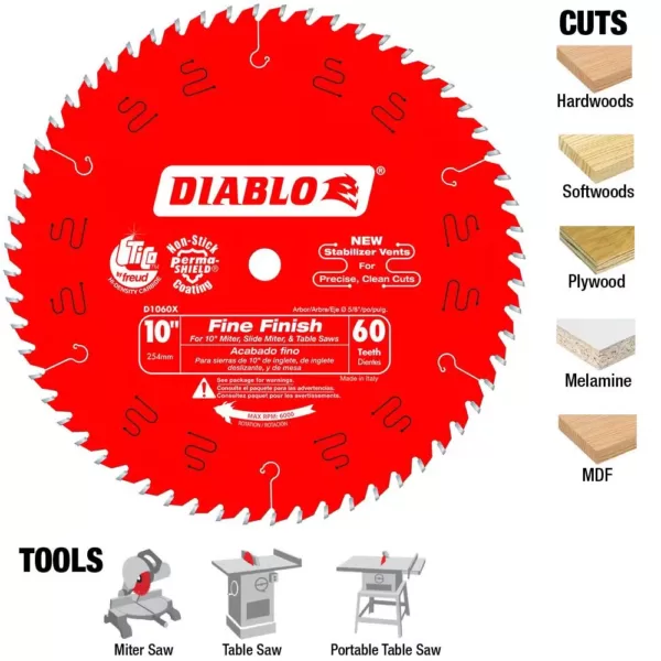 DIABLO 10 in. x 60-Teeth Fine Finish Saw Blade