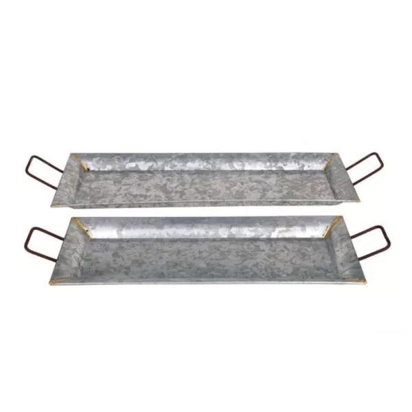 Benzara Rectangular Shaped Silver Decorative Metal Galvanized Trays