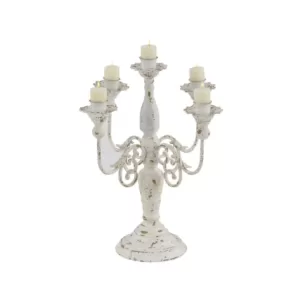 LITTON LANE Distressed White Iron Scroll 5-Light Candelabra