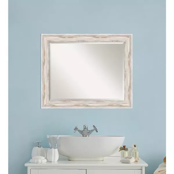 Amanti Art Alexandria 33 in. W x 27 in. H Framed Rectangular Beveled Edge Bathroom Vanity Mirror in Distressed Whitewash