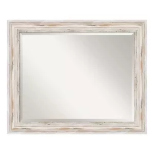 Amanti Art Alexandria 33 in. W x 27 in. H Framed Rectangular Beveled Edge Bathroom Vanity Mirror in Distressed Whitewash