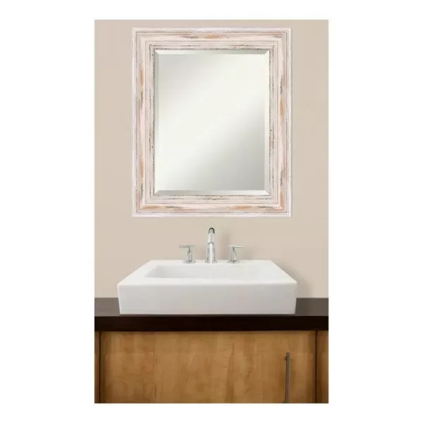 Amanti Art Alexandria 21 in. W x 25 in. H Framed Rectangular Beveled Edge Bathroom Vanity Mirror in Distressed Whitewash