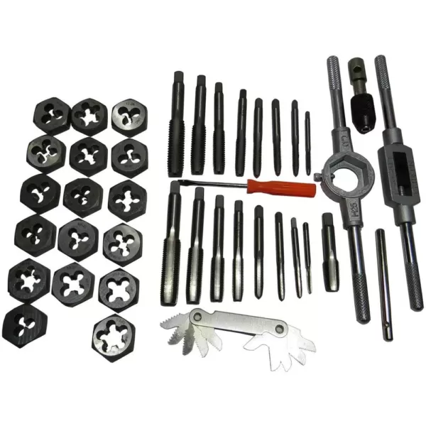 Drill America 3 mm - 12 mm Hex Dies Carbon Steel NC and NF Tap and Die Set (40-Piece)