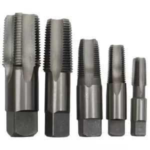 Drill America 5 Piece Carbon Steel NPT Pipe Tap Set, 1/8 in., 1/4 in., 3/8 in., 1/2 in. and 3/4 in.