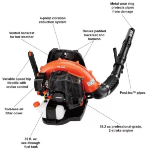 ECHO 216 MPH 517 CFM 58.2 cc Gas 2-Stroke Cycle Backpack Leaf Blower with Hip Throttle