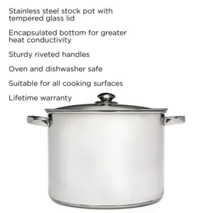 Ecolution Pure Intentions 16 qt. Stainless Steel Stock Pot in Polished Stainless Steel with Glass Lid