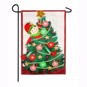 Evergreen 18 in. x 12.5 in. Elf Trouble Garden Burlap Flag